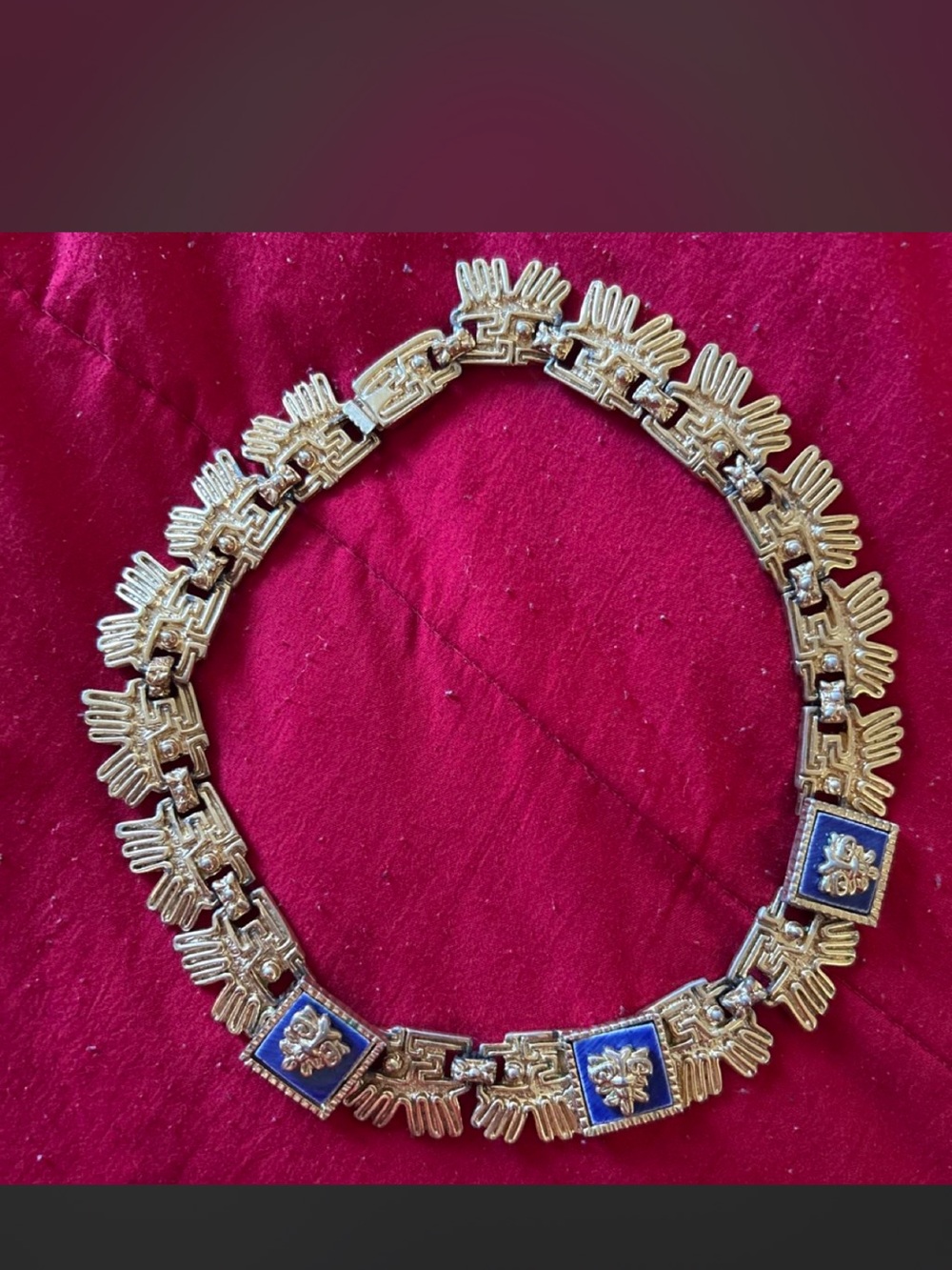 Salvador Terán MARBEL blue gold Inca Aztec gold plated necklace 18 inch